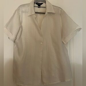 Shayan white Short Sleeve Linen Button-Up Women’s Shirt Sz 2XL